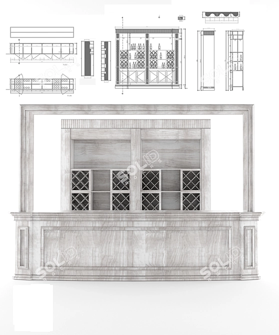 Versatile Breakfast Bar with Cabinet and DWG Drawing 3D model image 1