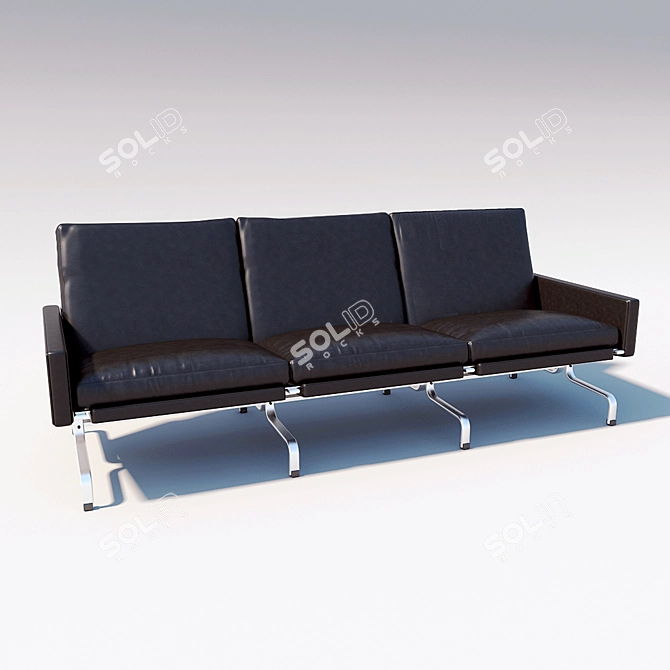 Elegance in Leather: 3-Seater Sofa 3D model image 2