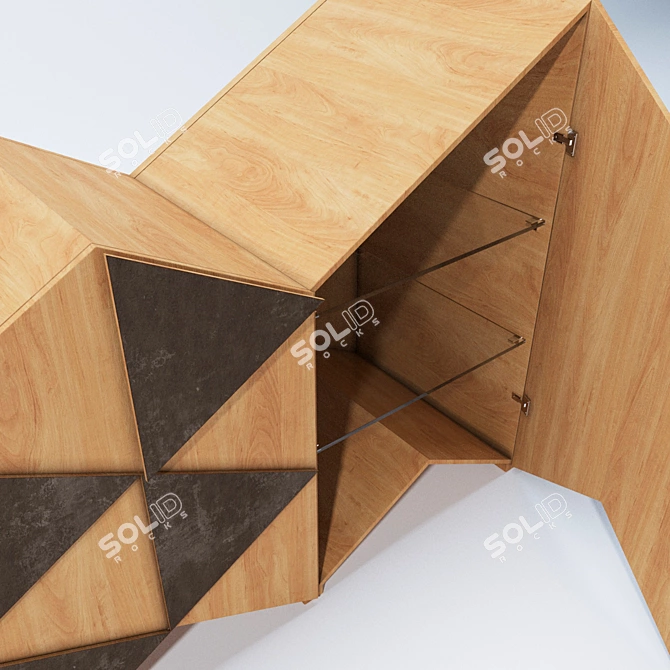 Sculptural Triangular Oak Cabinet 3D model image 2