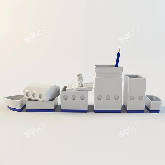 Sleek Porcelain Desktop Organizer 3D model image 1