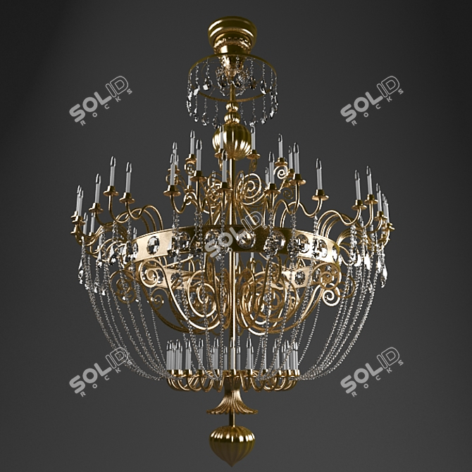 Elegant Golden Crystal Chandelier 3D model image 1