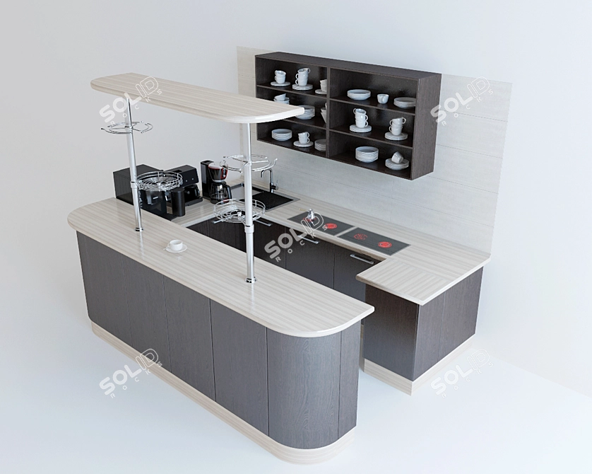 Sleek Kitchen Bar Counter 3D model image 1
