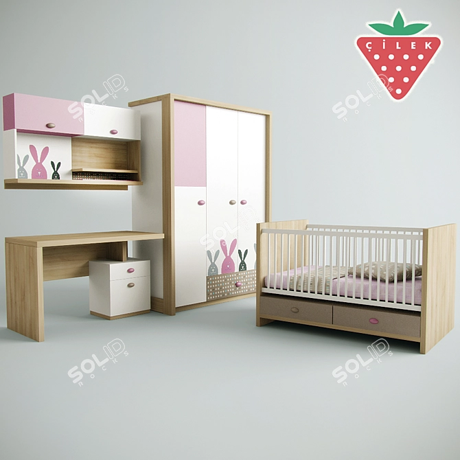 NewJoy Pink Bunny Children's Furniture Set 3D model image 1