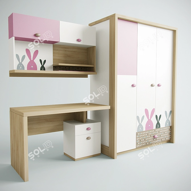 NewJoy Pink Bunny Children's Furniture Set 3D model image 3