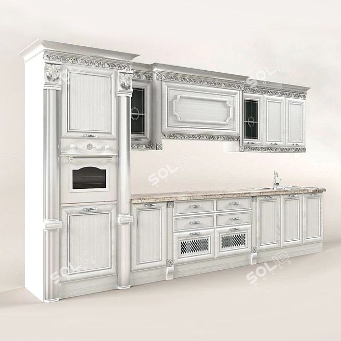 Kitchen Elegance - Solid Ash, Silver Patina 3D model image 1