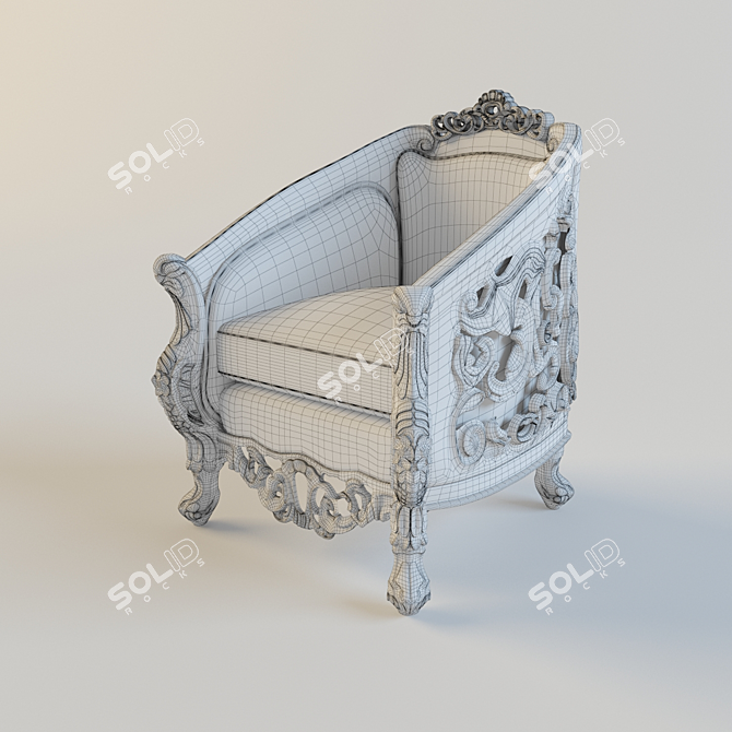 Wooden Accent Armchair 3D model image 2
