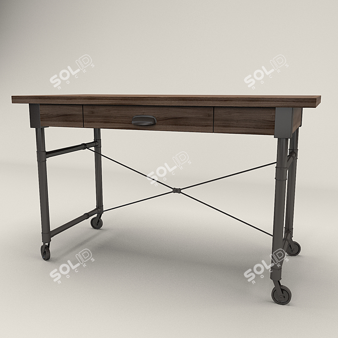 Modern Wood and Metal Desk 3D model image 1