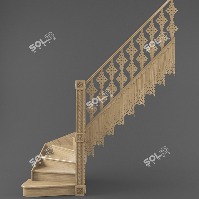 Title: Old Russian Carved Staircase 3D model image 2