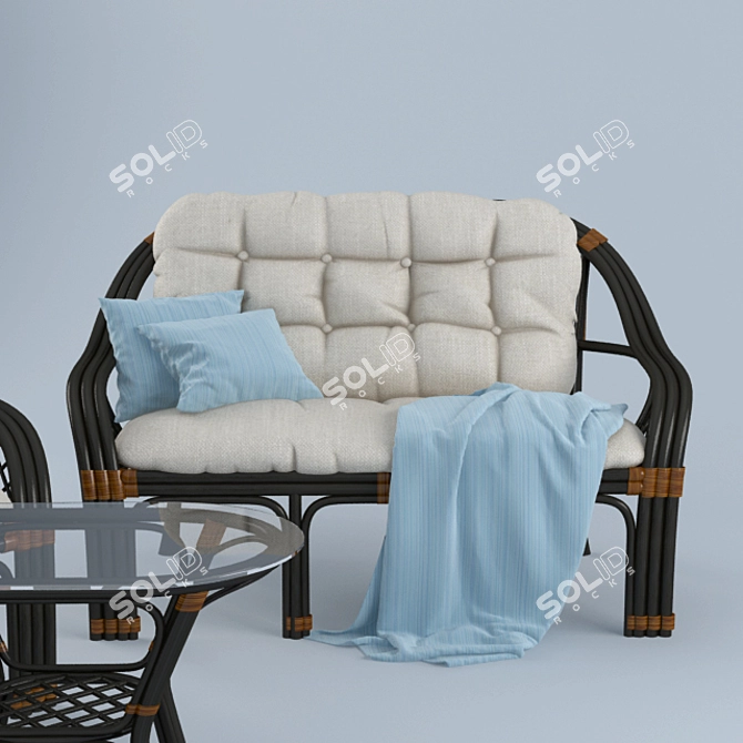 "Rattan Oasis Set: Sofa, Chair & Table 3D model image 1