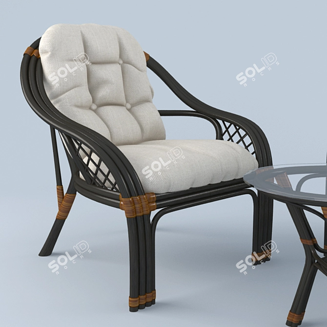 "Rattan Oasis Set: Sofa, Chair & Table 3D model image 2