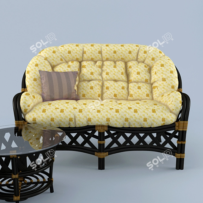 Elegant Rattan Churchill Set 3D model image 1