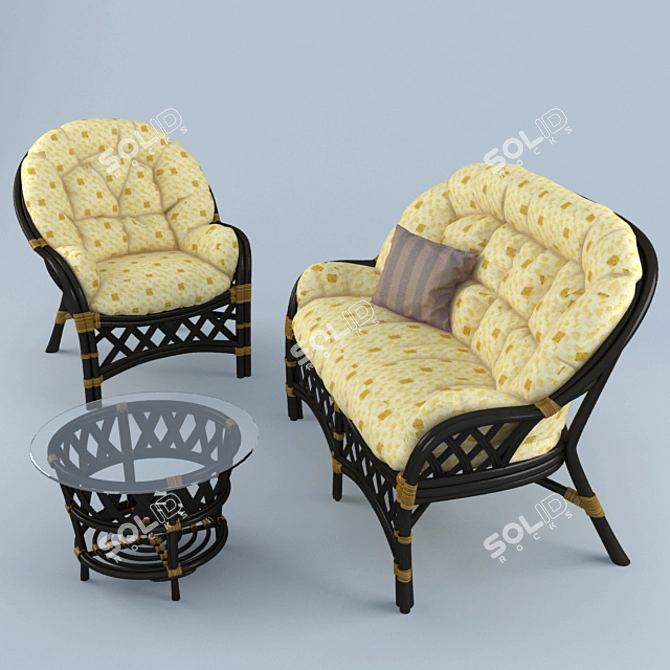 Elegant Rattan Churchill Set 3D model image 2