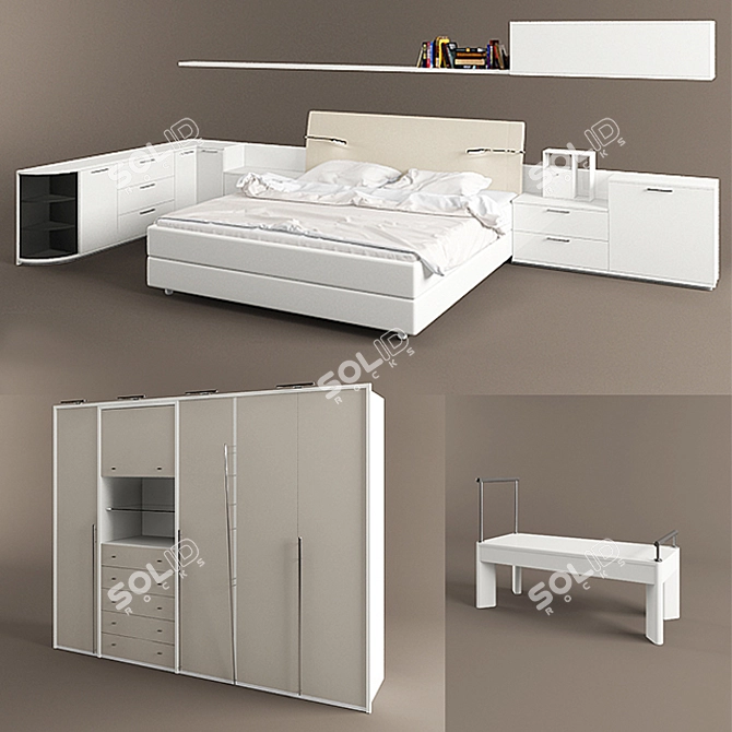 LA VELA II hulsta: Bed, Nightstand, Bench, Wardrobe 3D model image 1