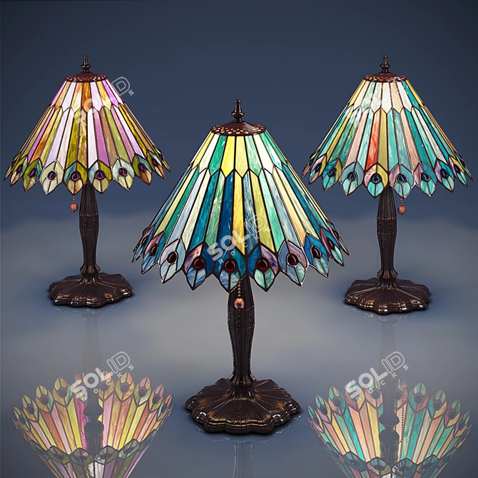 Jeweled Peacock Tiffany Lamp 3D model image 2