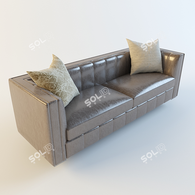  Brown Leather Sofa with Pillows 3D model image 1