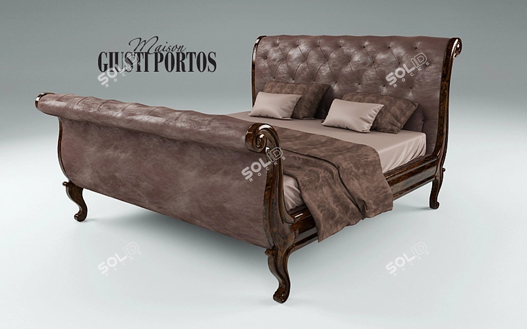 Luxury Dark Wood Bed with Upholstered Headboard 3D model image 1