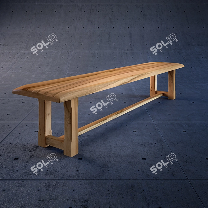 Rustic Wooden Bench 3D model image 1