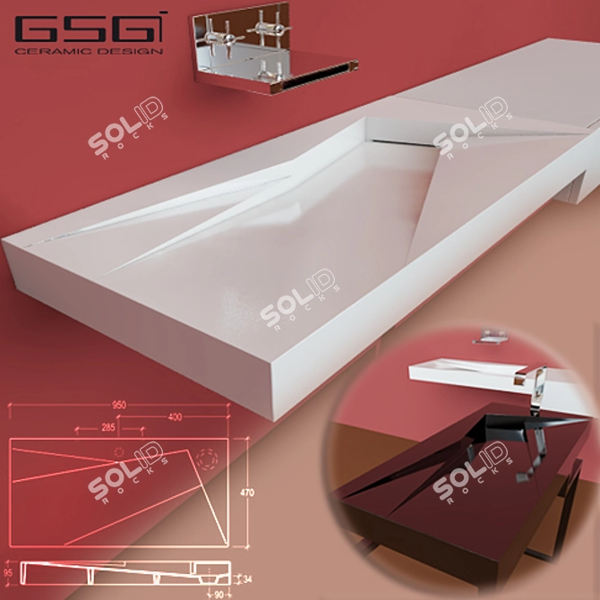 Dual-Tone Washbasin with Twin Taps 3D model image 1