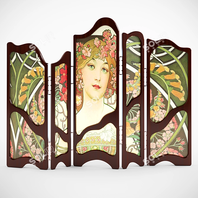 Art Nouveau Decorative Folding Screen 3D model image 1