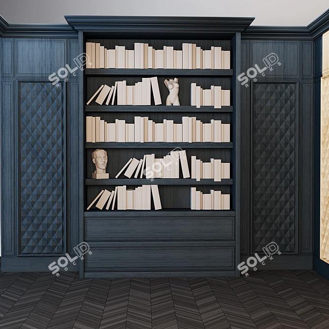 Wooden Bookcase with Portrait Wall 3D model image 2