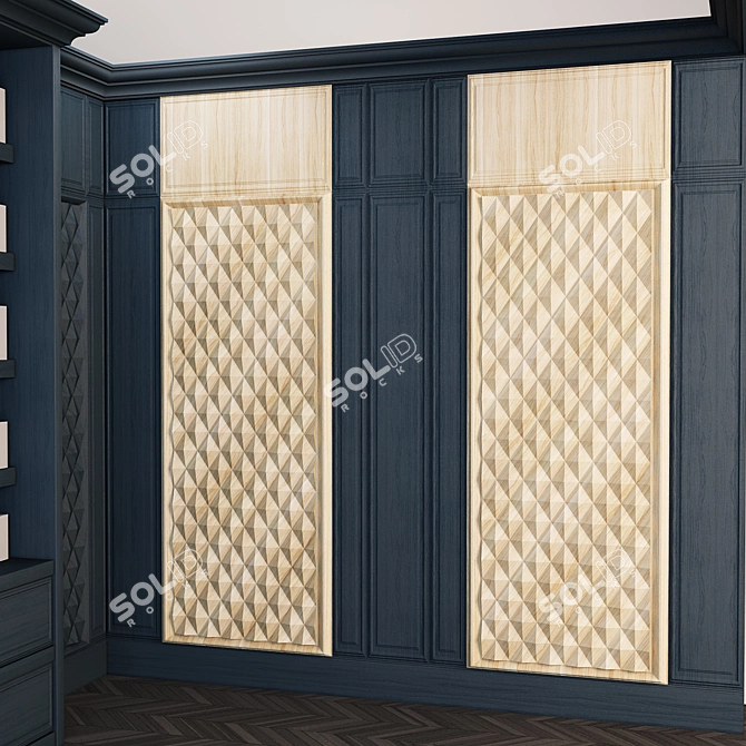 Wooden Bookcase with Portrait Wall 3D model image 3