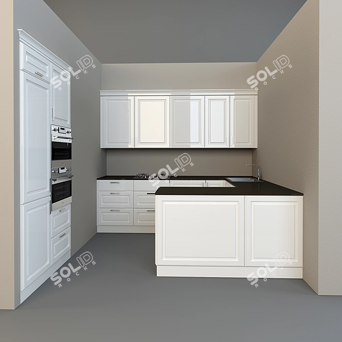 Modular Kitchen Without Appliances 3D model image 1