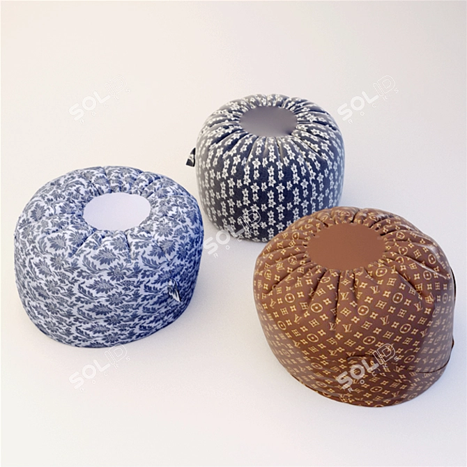 Cozy Puffs: 3 Colorful Options 3D model image 1