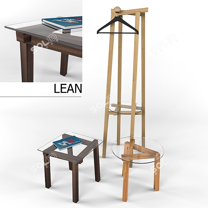 LEAN Coat Rack & Side Table Set 3D model image 1