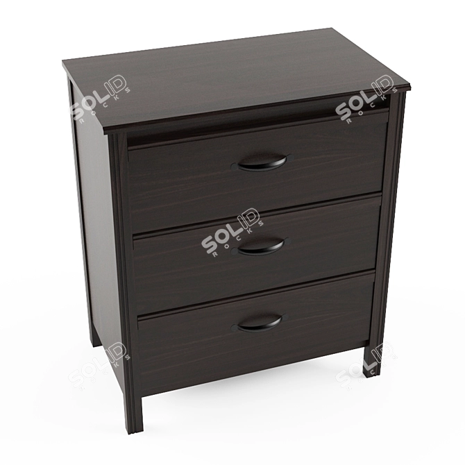 Brown Brusali 3-Drawer Dresser 3D model image 2