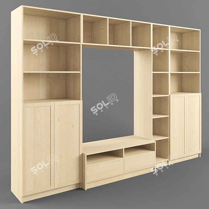 Modern Birch TV Cabinet - Ikea Billy/Bennu 3D model image 2