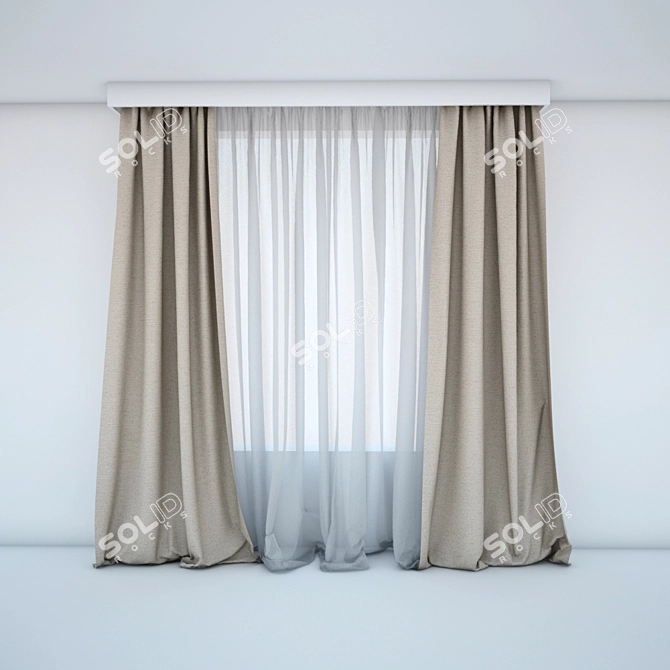 Sleek Simple Curtains 3D model image 1