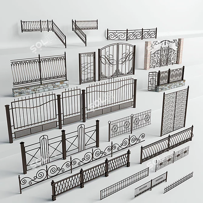 Elegant Wrought Iron Fences 3D model image 1