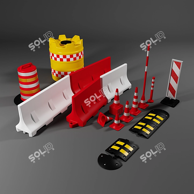 Road Safety Kit: Barriers, Cones & Signs 3D model image 1