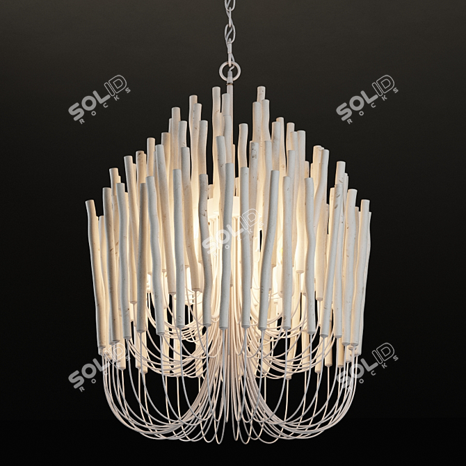 Wooden Whitewash Chandelier: 5-Light Elegant Fixture 3D model image 1