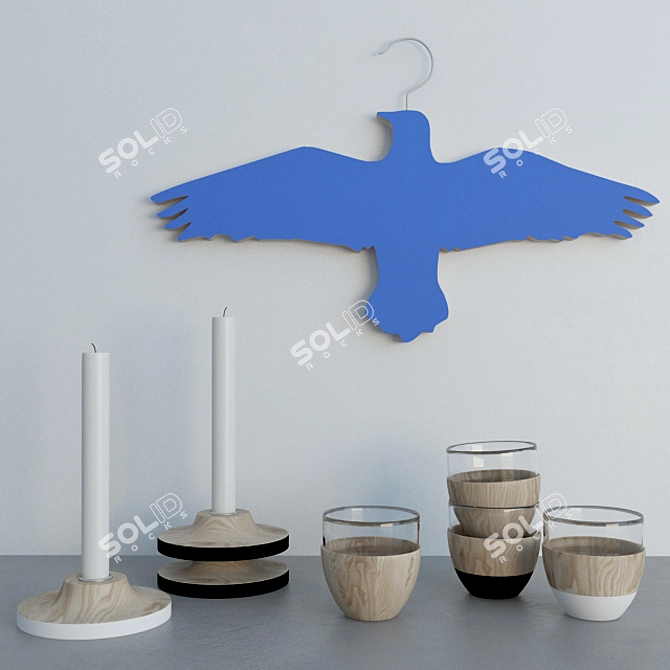 Icelandic Beauty Set: Hanger, Coffee Cups, Candle Holders 3D model image 1