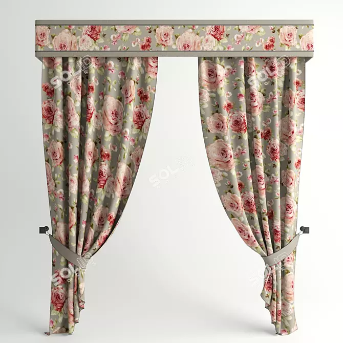 Floral Curtains: Stylish & Vibrant 3D model image 1