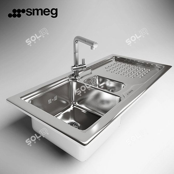 SmegLV100D-3: Stainless Steel Sink with Double Bowls & Matte Finish 3D model image 1