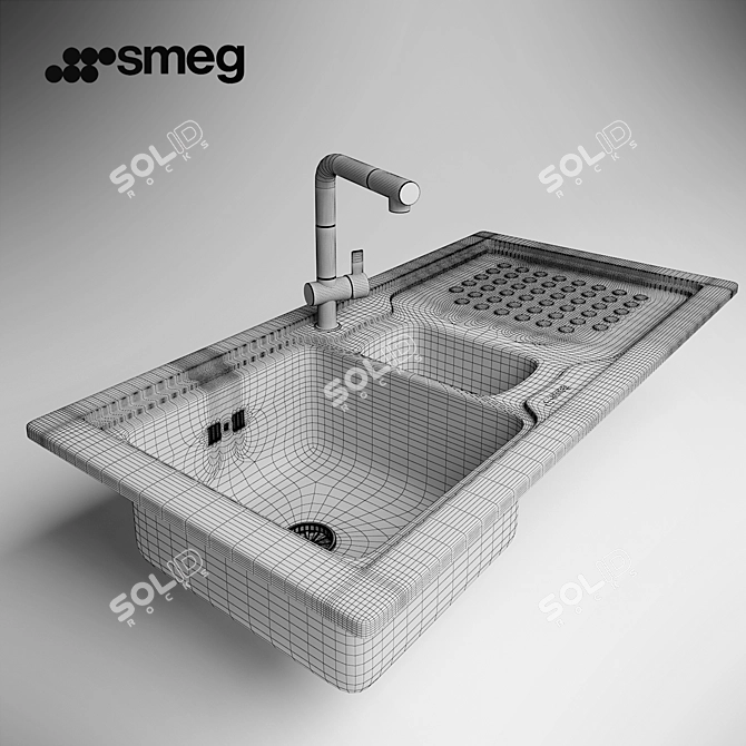 SmegLV100D-3: Stainless Steel Sink with Double Bowls & Matte Finish 3D model image 2