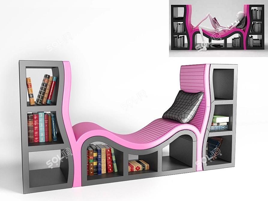 Curved Wood Bookshelf: Contemporary Design 3D model image 1