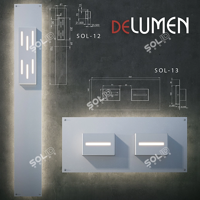 Delumen SOL-12/13: Modern Metal Wall Sconce (Various RAL Colors) 3D model image 1