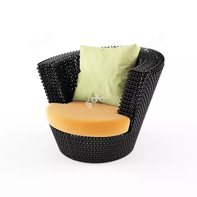 Round Rattan Chair 3D model image 1