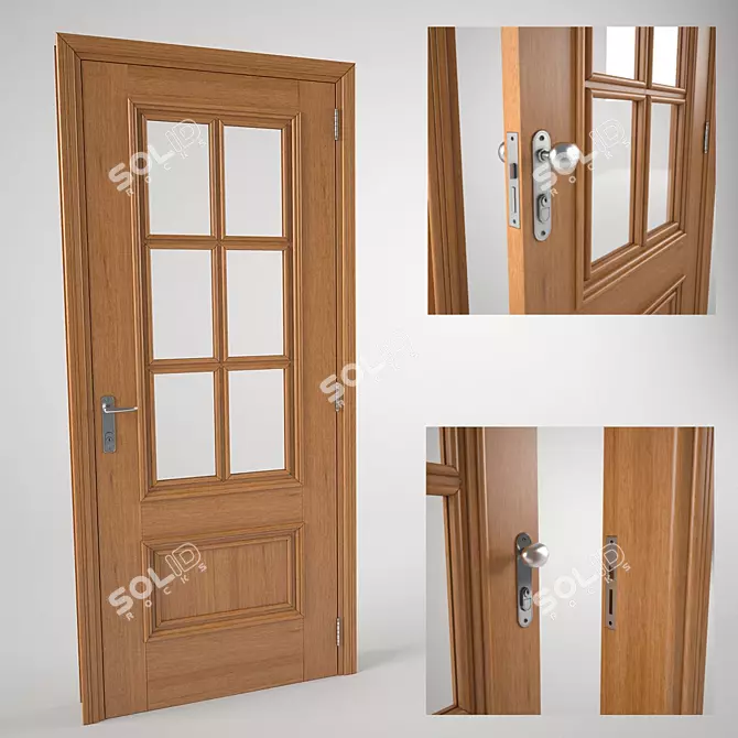 Brazilian Standard Wooden Door with Glass 3D model image 1