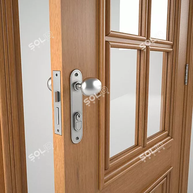 Brazilian Standard Wooden Door with Glass 3D model image 2