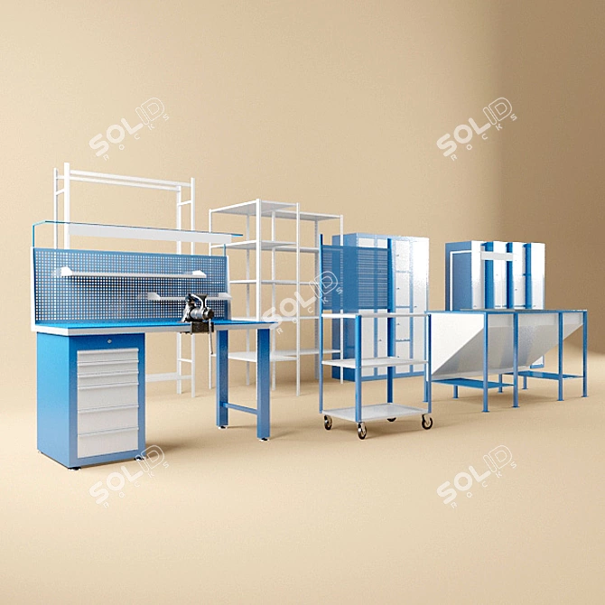 Industrial Metal Furniture: Racks, Benches 3D model image 3