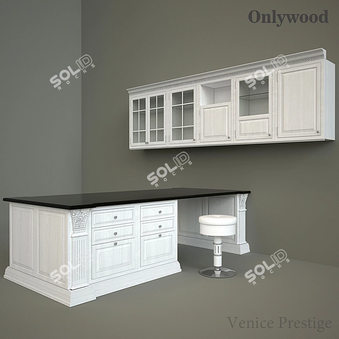 Venice Prestige Kitchen: Island, Stool, Wall Cabinets 3D model image 1