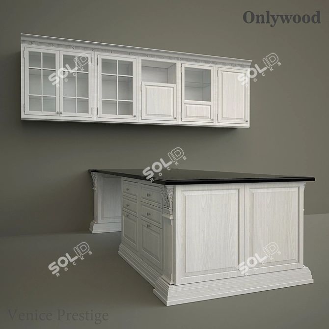 Venice Prestige Kitchen: Island, Stool, Wall Cabinets 3D model image 2