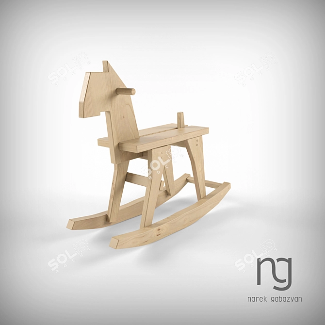 Oak Wood Rocking Horse 3D model image 1