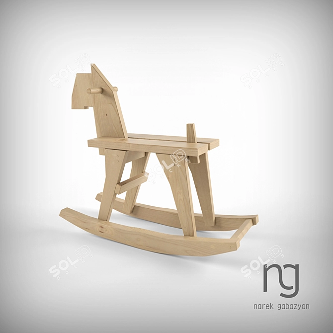 Oak Wood Rocking Horse 3D model image 2