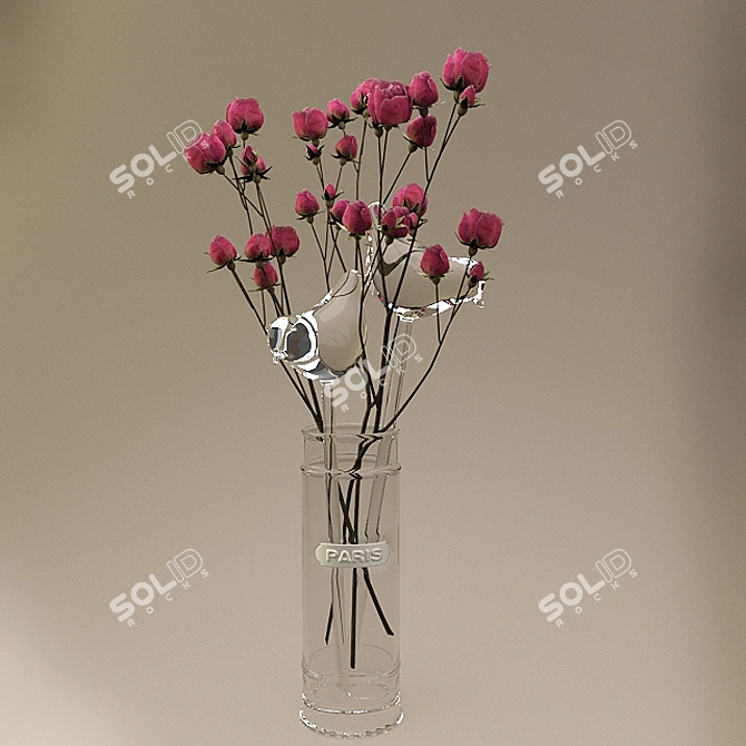 Elegant Rose & Bird Vase 3D model image 1