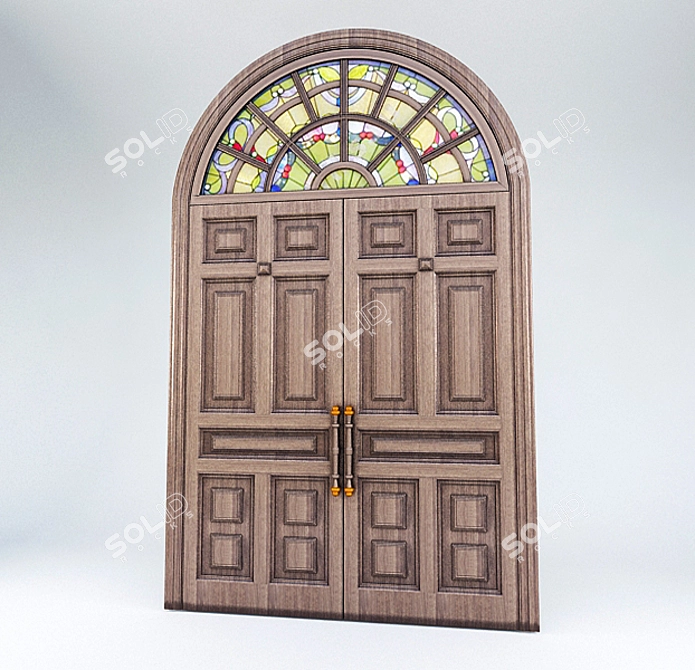 Classic Bell Tower Door with Stained Glass 3D model image 1